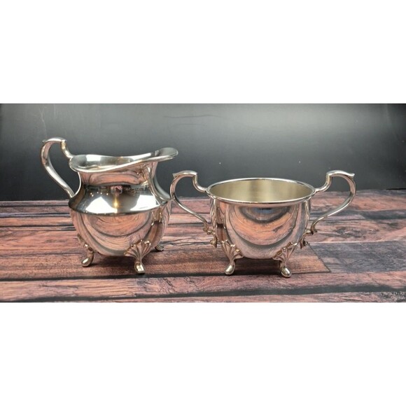 VTG Poole Silver Company 2500 Old English Style Footed Creamer & Open Sugar Bowl - Picture 3 of 15